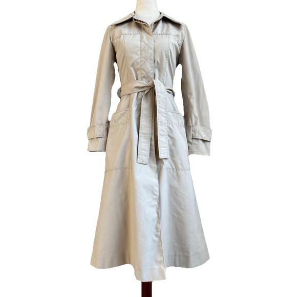 Vintage Neiman Marcus Light Beige Belted Trench Coat Sz S Luxury Chic Elegance - Picture 1 of 12